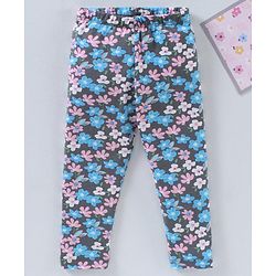 Babyhug Full Length Knit Leggings Floral Print - Navy Blue