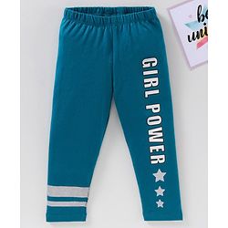 Babyhug Full Length Knit Leggings Text Print - Blue
