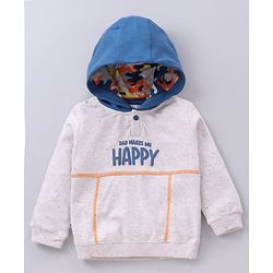 Babyhug Full Sleeves Hooded T-Shirt & Lounge Pant Text Print - White Blue