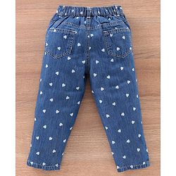 Babyhug Full Length Denim Jeans Heart Print - Blue