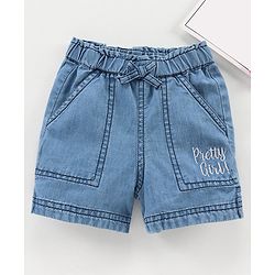 Babyhug Mid Thigh Denim Shorts Text Print - Blue