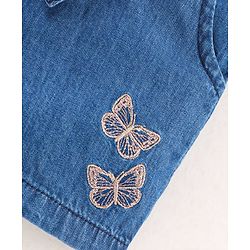 Babyhug Mid Thigh Length Washed Shorts Butterfly Embroidery - Blue