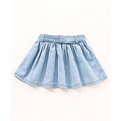 Babyhug Mid Thigh Cotton Denim Skirt Washed With Lace Belt- Blue