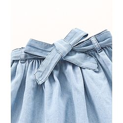 Babyhug Mid Thigh Cotton Denim Skirt Washed With Lace Belt- Blue