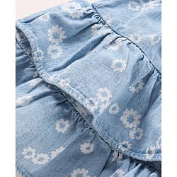 Babyhug Cotton Denim Layered Skirt Floral Print With Bow Applique- Blue