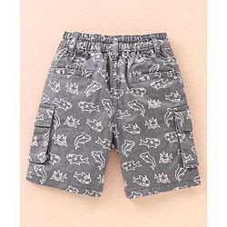 Babyhug Cotton Knit Mid Thigh Shorts Shark Printed - Grey