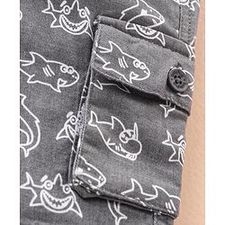 Babyhug Cotton Knit Mid Thigh Shorts Shark Printed - Grey