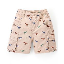 Babyhug Cotton Knit Mid Thigh Shorts Dino Print - Beige