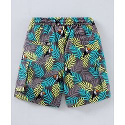 Babyhug Mid Thigh Length Shorts Leafy Print - Grey