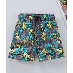 Babyhug Mid Thigh Length Shorts Leafy Print - Grey