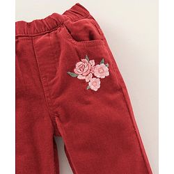 Babyhug Full Length  Corduroy Pants Flower Patch - Red