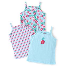 Babyhug Sleeveless Slips Striped & Floral Print Pack of 3 - Blue