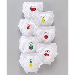 Babyhug 100% Cotton Knit Panties Pack of 7 Fruits & Day Printed - White