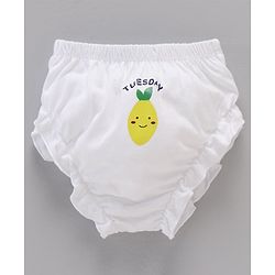 Babyhug 100% Cotton Knit Panties Pack of 7 Fruits & Day Printed - White