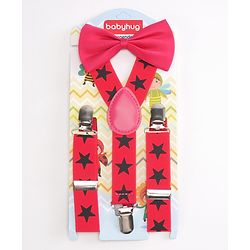 Babyhug Bow and Suspender Set Star Printed - Dark Pink