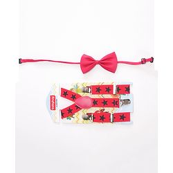Babyhug Bow and Suspender Set Star Printed - Dark Pink