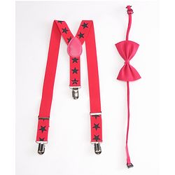 Babyhug Bow and Suspender Set Star Printed - Dark Pink
