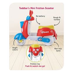 Babyhug Mini Scooter Toy -Red | Friction Powered Push & Go Scooter with Moving Handle | Enhances Motor Skills & Coordination | Ideal Gift for 3+ Years | Child-Safe | BIS Certified