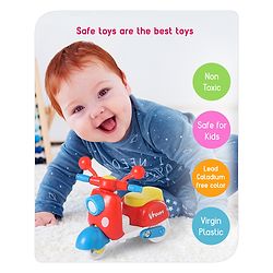 Babyhug Mini Scooter Toy -Red | Friction Powered Push & Go Scooter with Moving Handle | Enhances Motor Skills & Coordination | Ideal Gift for 3+ Years | Child-Safe | BIS Certified