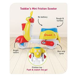 Babyhug Mini Scooter Toy -Blue | Friction Powered Push & Go Scooter with Moving Handle | Enhances Motor Skills & Coordination | Ideal Gift for 3+ Years | Child-Safe | BIS Certified