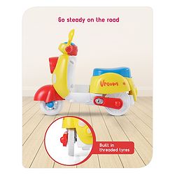 Babyhug Mini Scooter Toy -Blue | Friction Powered Push & Go Scooter with Moving Handle | Enhances Motor Skills & Coordination | Ideal Gift for 3+ Years | Child-Safe | BIS Certified