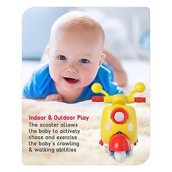 Babyhug Mini Scooter Toy -Blue | Friction Powered Push & Go Scooter with Moving Handle | Enhances Motor Skills & Coordination | Ideal Gift for 3+ Years | Child-Safe | BIS Certified