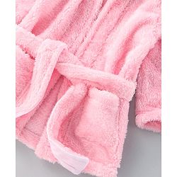 Babyhug Velour Cotton Knit Full Sleeves Hooded Bath Robe With Ear Flaps- Light Pink