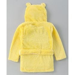 Babyhug Velour Cotton Knit Full Sleeves Hooded Bath Robe With Ear Flaps- Yellow