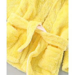 Babyhug Velour Cotton Knit Full Sleeves Hooded Bath Robe With Ear Flaps- Yellow