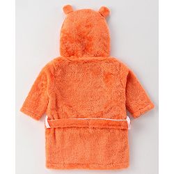 Babyhug Velour Cotton Knit Full Sleeves Hooded Bath Robe With Ear Flaps- Orange