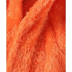 Babyhug Velour Cotton Knit Full Sleeves Hooded Bath Robe With Ear Flaps- Orange