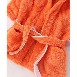 Babyhug Velour Cotton Knit Full Sleeves Hooded Bath Robe With Ear Flaps- Orange