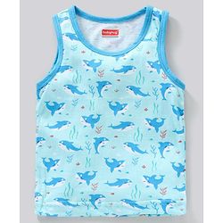 Babyhug 100% Cotton Sleeveless Sando Vests Stripes & Shark Print Pack of 3- Multicolor