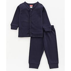 Babyhug Full Sleeves Thermal Vest & Bottom Set Solid - Navy