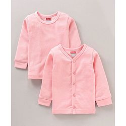 Babyhug Cotton Blend Full Sleeves Thermal Vest Solid Pack of 2 - Pink