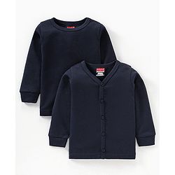 Babyhug Cotton Full Sleeves Solid Thermal Vests Combo Pack of 2 - Navy