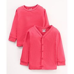 Babyhug Full Sleeves Front Open and Pullover Solid Color Thermal Wear Pack Of 2 - Pink