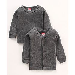 Babyhug Full Sleeves Front Open and Pullover Solid Color Thermal Vests Pack Of 2 - Dark Grey