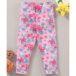 Babyhug Full Length Knit Stretchable Leggings Floral Print- Pink