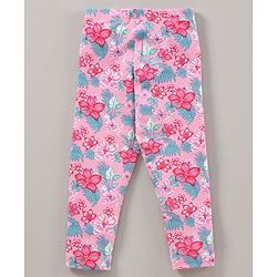 Babyhug Full Length Knit Stretchable Leggings Floral Print- Pink