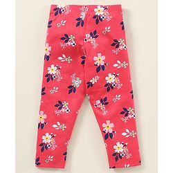Babyhug Full Length Cotton Elastane With Stretch Leggings Floral Print - Red
