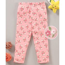 Babyhug Full Length Knit Stretchable Leggings Floral Print- Pink