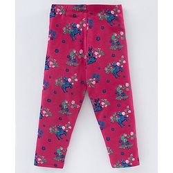Babyhug Full Length Knit Leggings Floral Print - Fuchsia