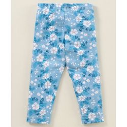 Babyhug Cotton Elastane Full Length Leggings Floral Print - Blue
