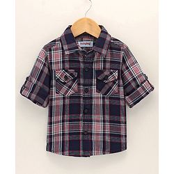 Babyhug Cotton Woven Full Sleeves Check Print Shirt - Navy