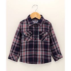 Babyhug Cotton Woven Full Sleeves Check Print Shirt - Navy