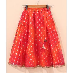 Babyhug Sleeveless Printed Choli & Lehenga Set With Dupatta & Embellishment - Orange