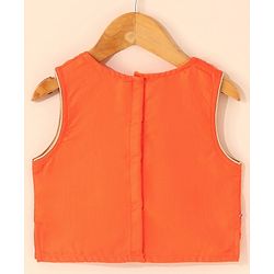 Babyhug Sleeveless Printed Choli & Lehenga Set With Dupatta & Embellishment - Orange