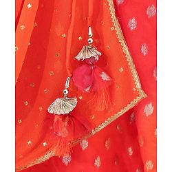 Babyhug Sleeveless Printed Choli & Lehenga Set With Dupatta & Embellishment - Orange