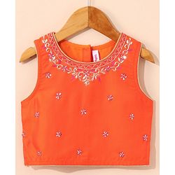 Babyhug Sleeveless Printed Choli & Lehenga Set With Dupatta & Embellishment - Orange